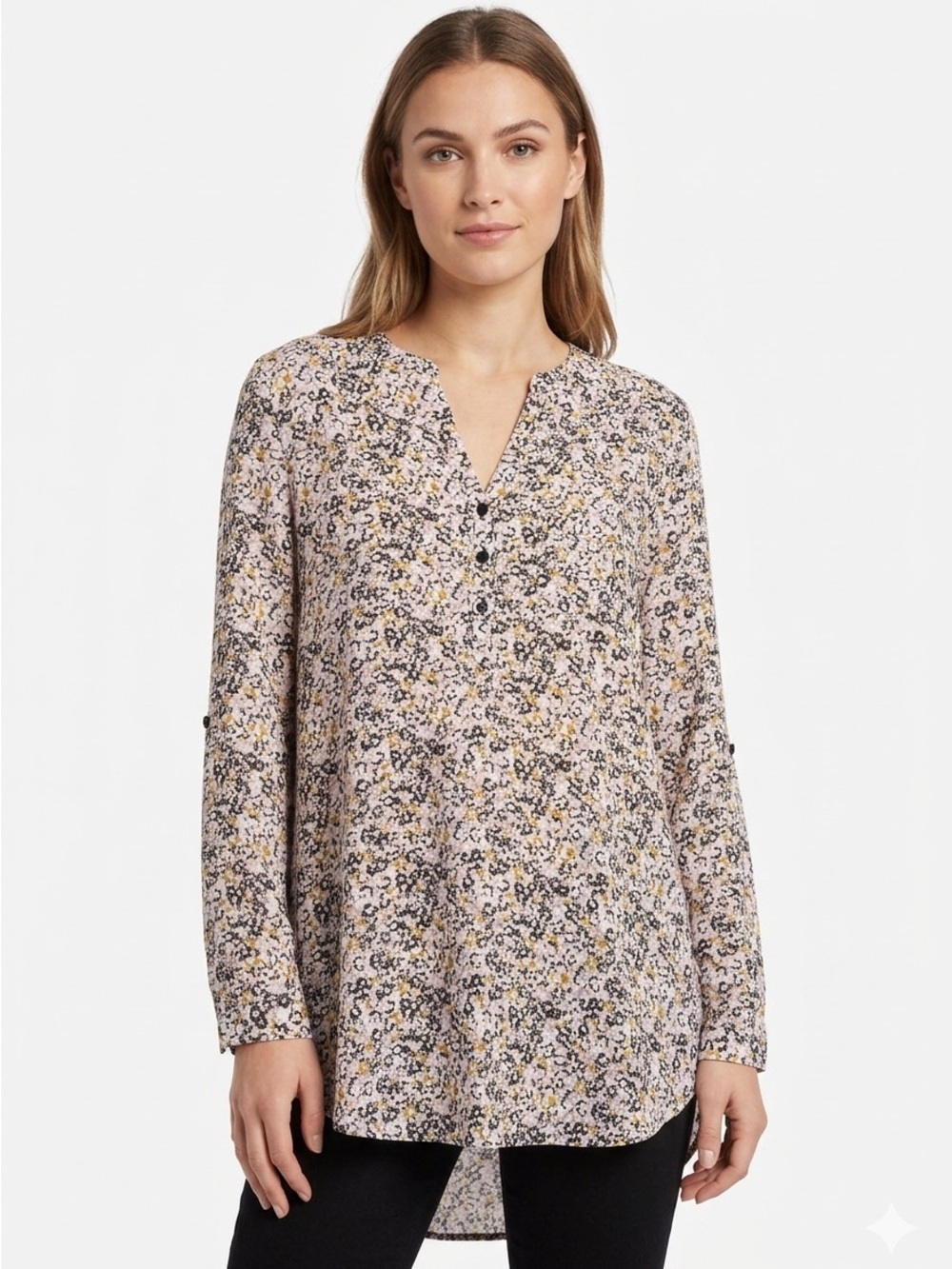 Floral Split-Neck Blouse in Light Pink
